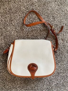 Dooney & Bourke White Pebbled Leather Crossbody with Brown Trim